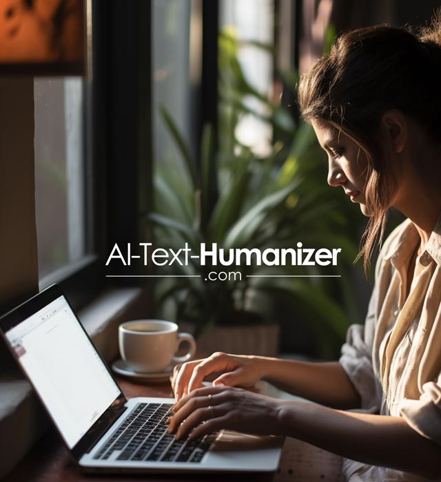 Woman on laptop using AI-Text-Humanizer.com